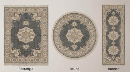 Hand Knotted Oushak Rug, Charcoal Grey Wool Area Rug, Muted Turkish Style Carpet, Vintage Inspired Medallion Rug for Living Room Bedroom __etsy:7645808518