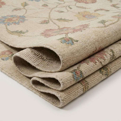 Hand Knotted Oushak Rug Floral Ivory Area 3x5, 4x6, 6x9, 8x10, 9x12, 10x12 Carpet, Pastel Wool Living Room Rug, Handmade Bedroom Decor __etsy:7950283588