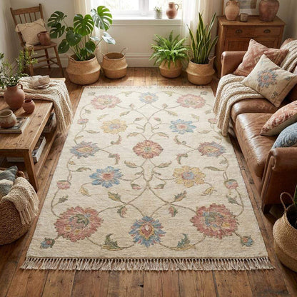 Luxury hand knotted pastel rug styled for bedroom living room or nursery decor __etsy:7950283534