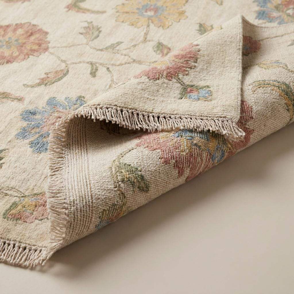 Hand Knotted Oushak Rug Floral Ivory Area 3x5, 4x6, 6x9, 8x10, 9x12, 10x12 Carpet, Pastel Wool Living Room Rug, Handmade Bedroom Decor __etsy:7998240301