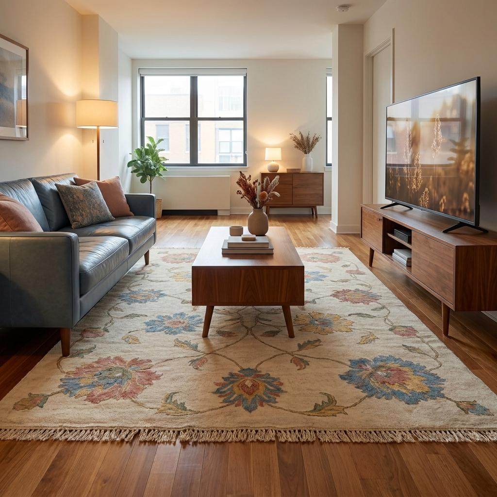 Hand Knotted Oushak Rug Floral Ivory Area 3x5, 4x6, 6x9, 8x10, 9x12, 10x12 Carpet, Pastel Wool Living Room Rug, Handmade Bedroom Decor __etsy:7950283532