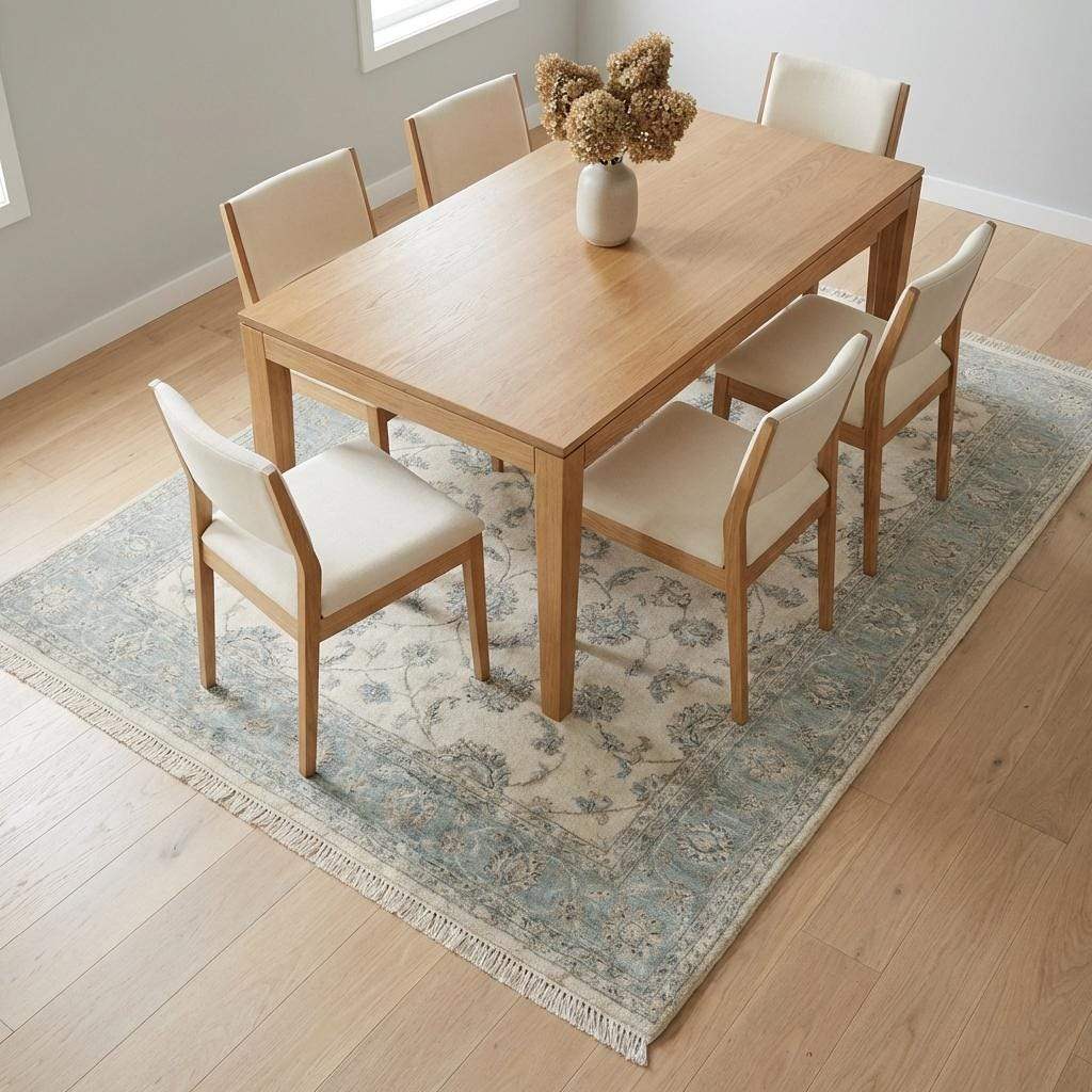 Hand Knotted Oushak Rug, Ivory Sage Floral Wool Area Rug