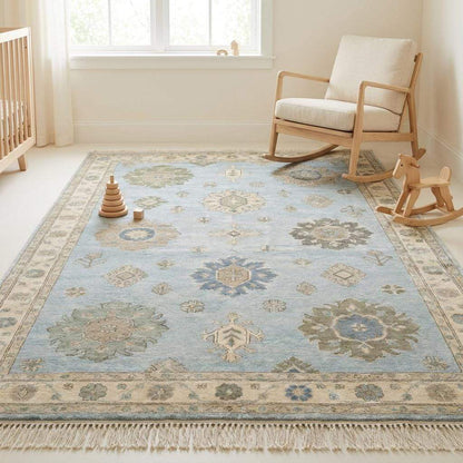 Premium handmade wool Oushak rug combining traditional Turkish aesthetics with transitional interior design style __etsy:8133071215