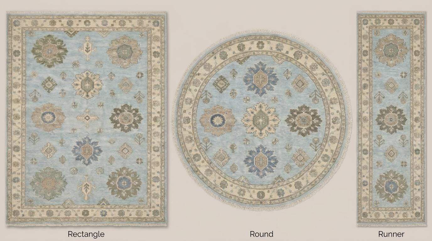 Handmade Oushak rug available in rectangle, runner, hallway runner, round rug, and custom size formats for home interiors __etsy:8133071031