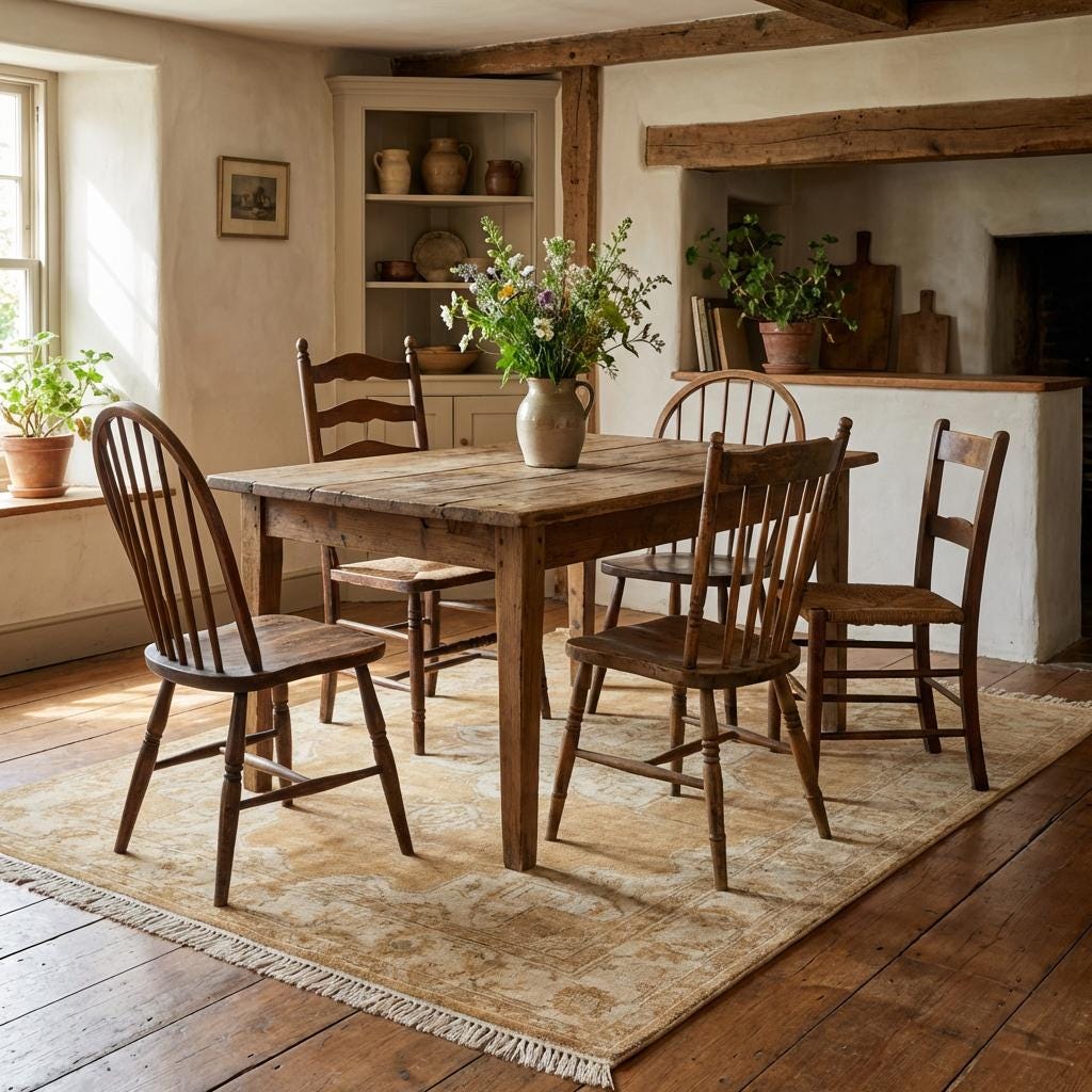 Hand knotted Oushak rug in neutral beige with vintage medallion design and wool texture