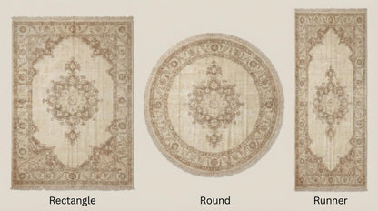 Hand Knotted Oushak Rug Neutral Wool Area Rug Vintage Persian Style Living Room Carpet Handmade Beige Medallion Rug