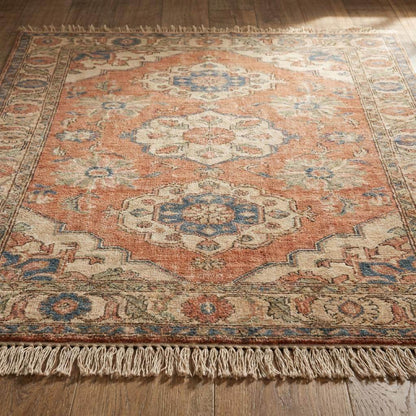 Hand Knotted Oushak Rug, Peach Floral Area Carpet for Living Room, Vintage Turkish Style Handmade Rug __etsy:8051918086