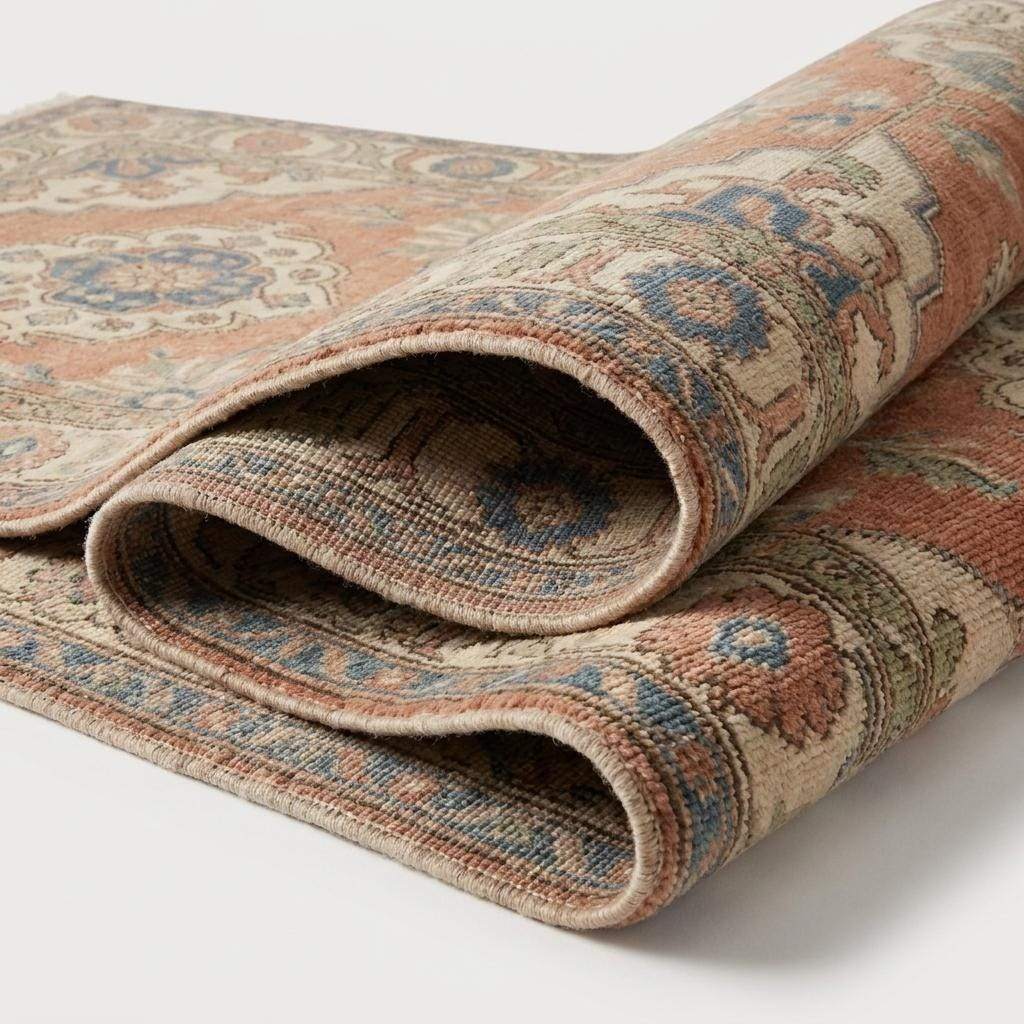 Hand Knotted Oushak Rug, Peach Floral Area Carpet for Living Room, Vintage Turkish Style Handmade Rug __etsy:8051918060