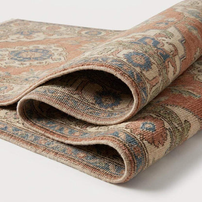 Hand Knotted Oushak Rug, Peach Floral Area Carpet for Living Room, Vintage Turkish Style Handmade Rug __etsy:8051918060