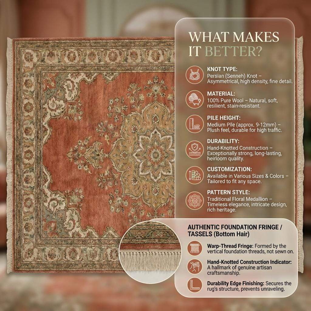 Hand Knotted Oushak Rug, Rust Medallion Wool Area Rug