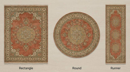 Hand Knotted Oushak Rug, Rust Medallion Wool Area Rug