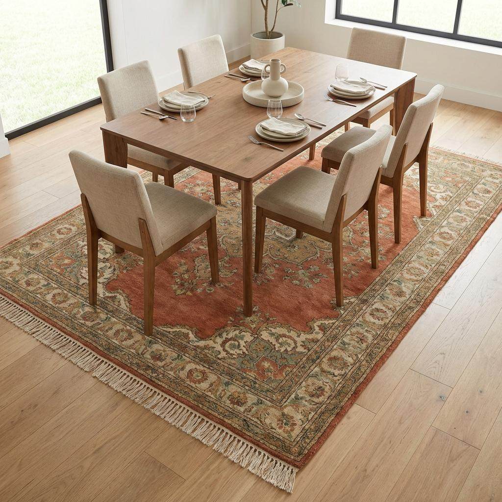 Hand Knotted Oushak Rug, Rust Medallion Wool Area Rug