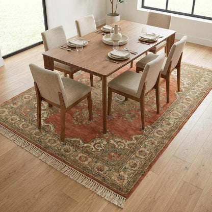Hand Knotted Oushak Rug, Rust Medallion Wool Area Rug