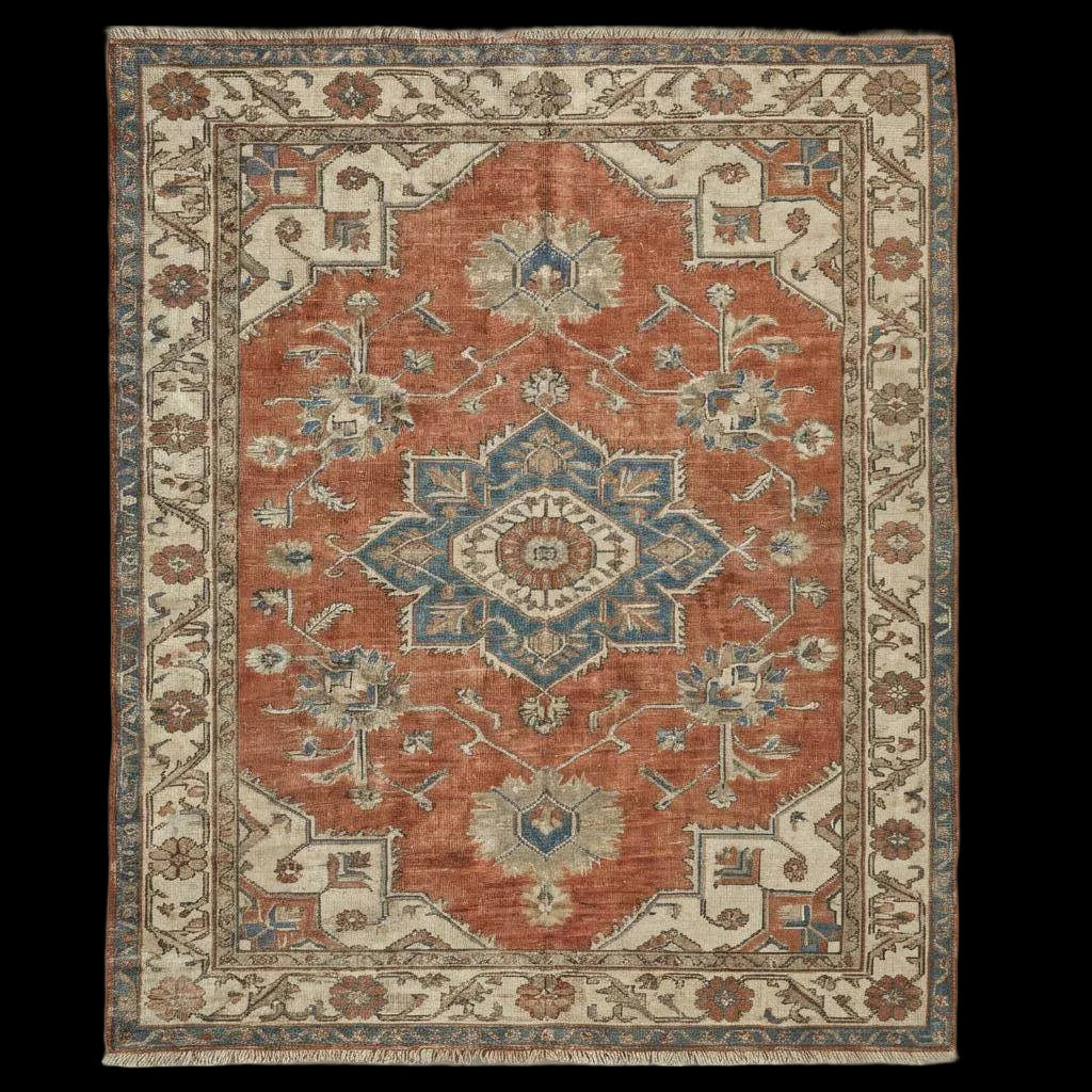 Hand Knotted Oushak Rug - Vintage Wool Area Rug for Living