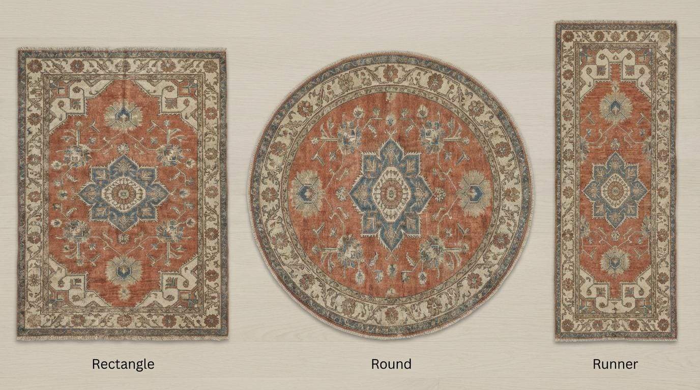 Hand knotted Oushak rug with vintage terracotta and blue medallion design in wool for living room or bedroom