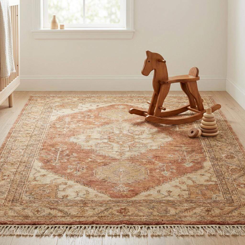 Hand Knotted Oushak Rug 8x10, Terracotta Vintage Medallion Wool Area Rug for Living Room, Turkish Style Handmade Carpet __etsy:7779045083