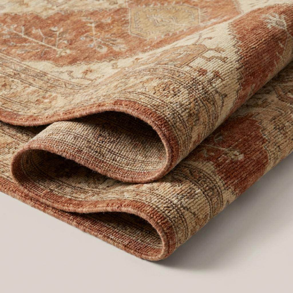Hand Knotted Oushak Rug 8x10, Terracotta Vintage Medallion Wool Area Rug for Living Room, Turkish Style Handmade Carpet __etsy:7779045385
