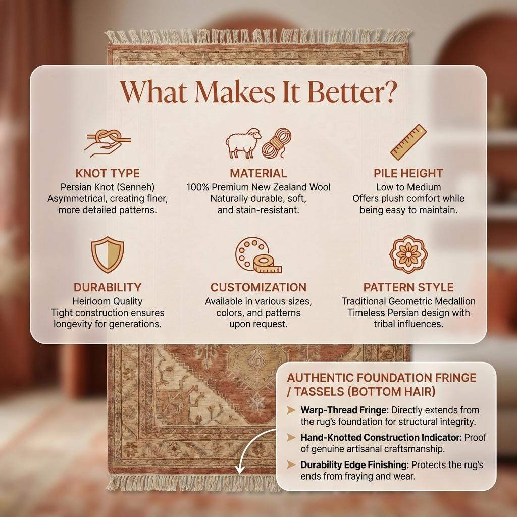 Hand Knotted Oushak Rug 8x10, Terracotta Vintage Medallion Wool Area Rug for Living Room, Turkish Style Handmade Carpet __etsy:7731097708