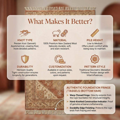 Hand Knotted Oushak Rug 8x10, Terracotta Vintage Medallion Wool Area Rug for Living Room, Turkish Style Handmade Carpet __etsy:7731097708