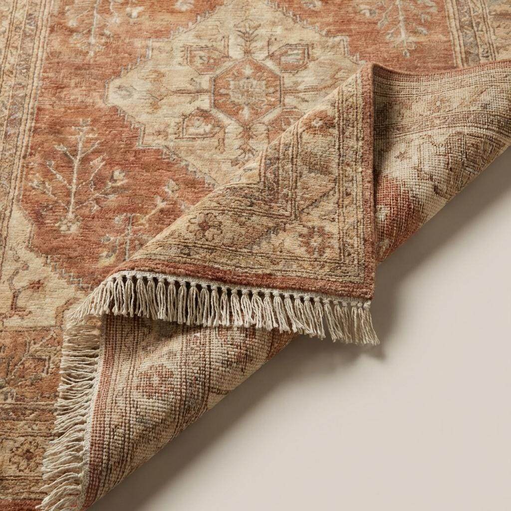 Hand Knotted Oushak Rug 8x10, Terracotta Vintage Medallion Wool Area Rug for Living Room, Turkish Style Handmade Carpet __etsy:7731097474