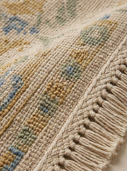 Hand Knotted Oushak Runner Rug, Beige Wool Floral Hallway Carpet __etsy:8139894761