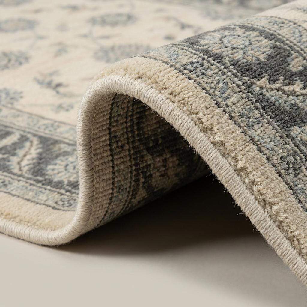 Close-up of hand knotted wool pile showing individual knots and natural fiber texture