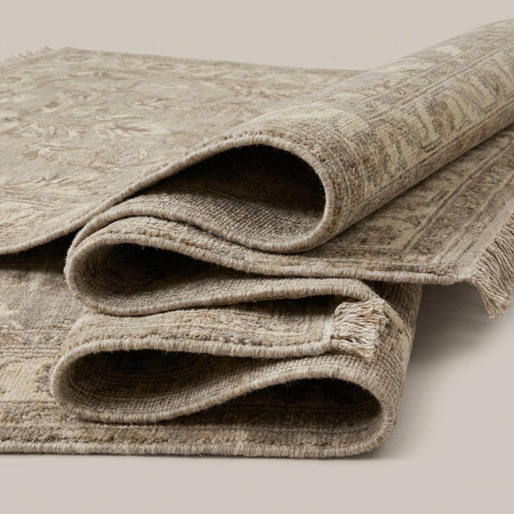 Hand Knotted Oushak Style Rug Neutral Beige Floral Vintage Wool Area Rug Living Room Handmade Persian Inspired Carpet 9x12 , 8x10