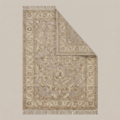 Hand Knotted Oushak Style Rug Neutral Beige Floral Vintage Wool Area Rug Living Room Handmade Persian Inspired Carpet 9x12 , 8x10