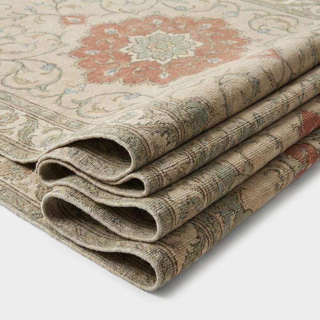 Hand Knotted Oushak Style Wool Rug, Floral Medallion Area Carpet