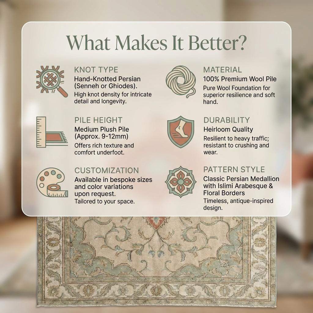 Hand Knotted Oushak Style Wool Rug, Floral Medallion Area Carpet