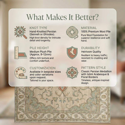 Hand Knotted Oushak Style Wool Rug, Floral Medallion Area Carpet