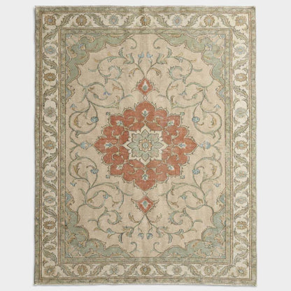 Traditional Persian inspired area rug with central medallion and floral vine border