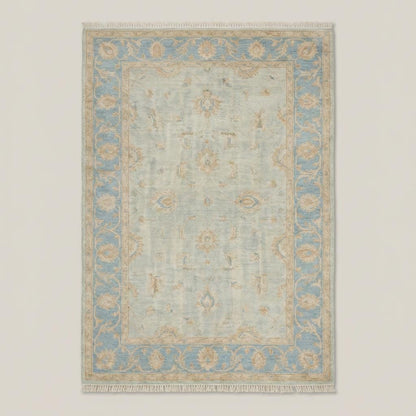 Hand knotted Oushak style wool rug with soft blue vintage floral design, 8x10, 9x12 size