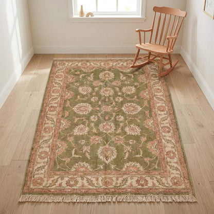 Hand Knotted Oushak Style Wool Rug 8x10, 12x14 Olive Green Floral Area Rug Vintage Indo-Persian Style Living Room Carpet __etsy:7806941952