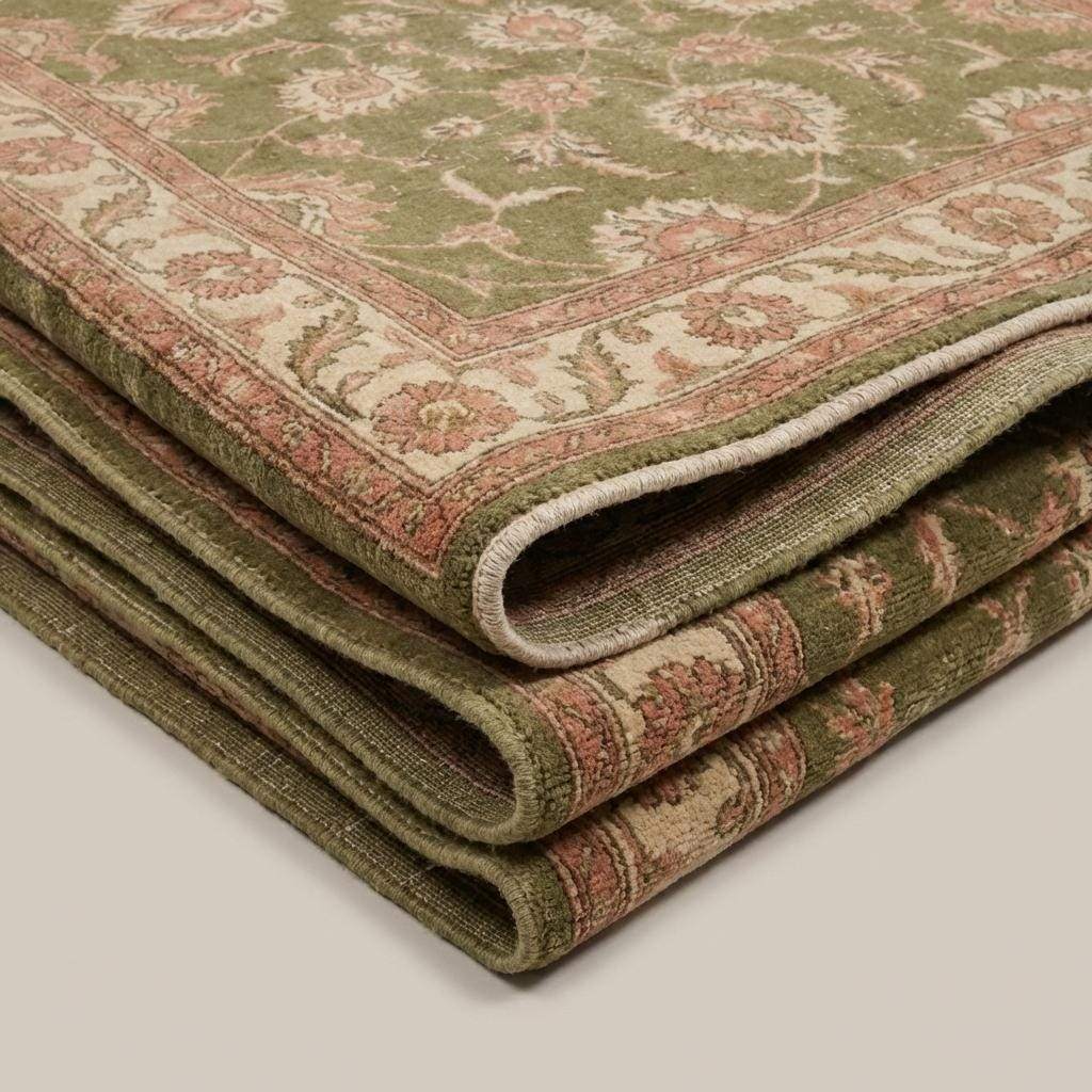 Hand Knotted Oushak Style Wool Rug 8x10, 12x14 Olive Green Floral Area Rug Vintage Indo-Persian Style Living Room Carpet __etsy:7806941948