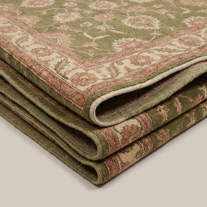 Hand Knotted Oushak Style Wool Rug 8x10, 12x14 Olive Green Floral Area Rug Vintage Indo-Persian Style Living Room Carpet __etsy:7806941948