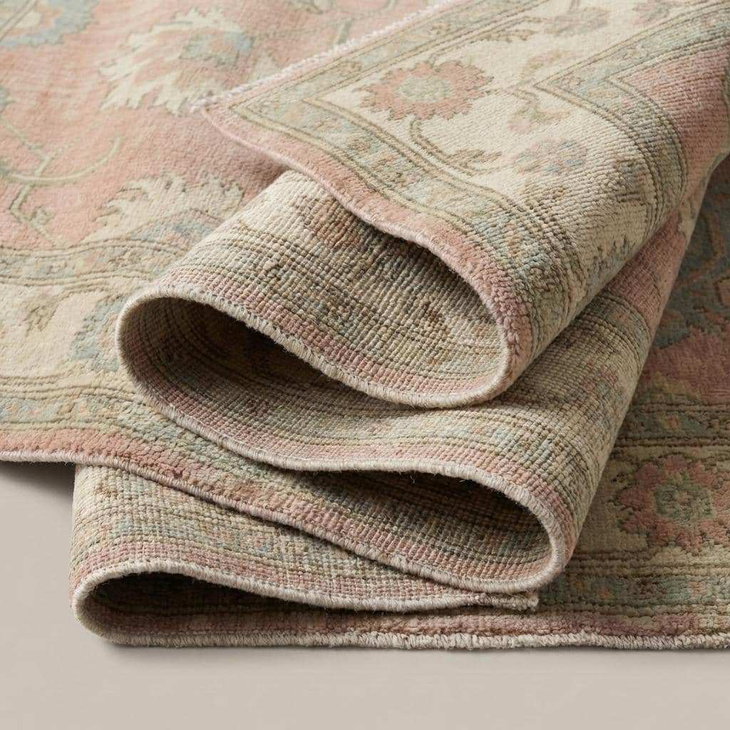 Hand Knotted Oushak Turkish Floral Wool Area Rug Soft Pastel Decor