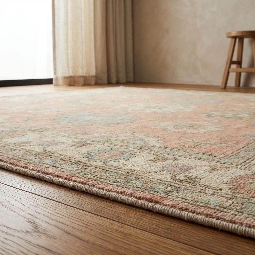 Hand Knotted Oushak Turkish Floral Wool Area Rug Soft Pastel Decor