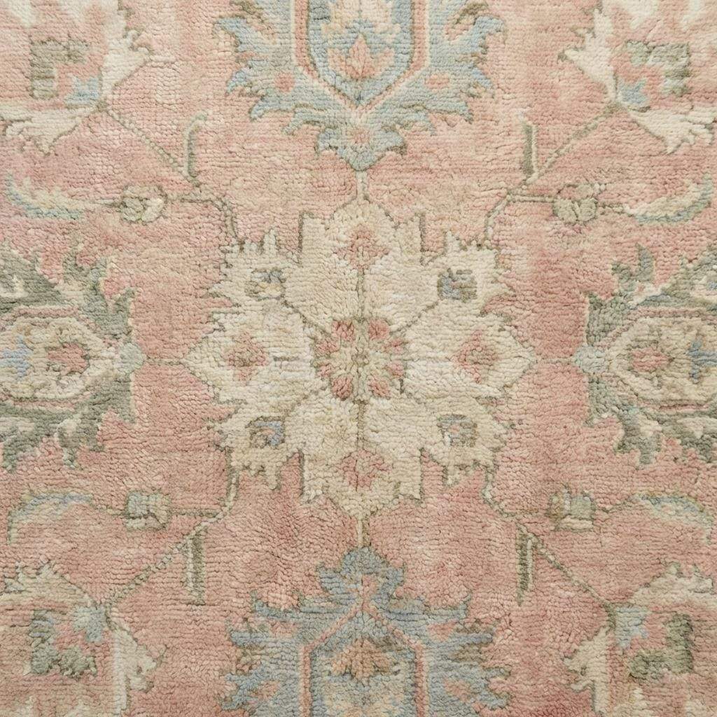 Hand Knotted Oushak Turkish Floral Wool Area Rug Soft Pastel Decor
