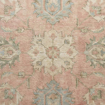 Hand Knotted Oushak Turkish Floral Wool Area Rug Soft Pastel Decor