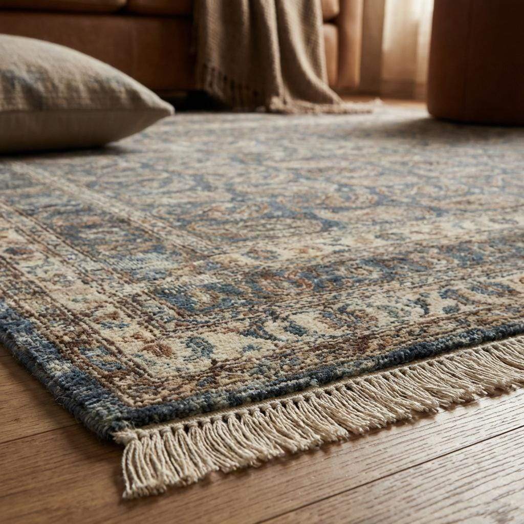 Hand Knotted Oushak Wool Area Rug, Blue Paisley Traditional Living Room Carpet
