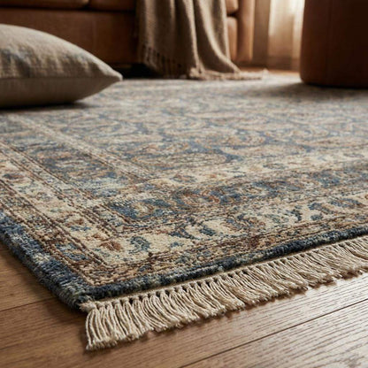 Hand Knotted Oushak Wool Area Rug, Blue Paisley Traditional Living Room Carpet