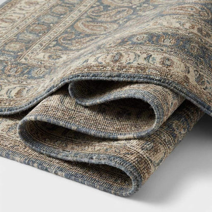 Hand Knotted Oushak Wool Area Rug, Blue Paisley Traditional Living Room Carpet