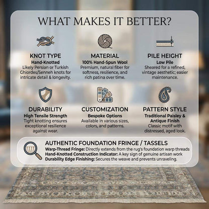 Hand Knotted Oushak Wool Area Rug, Blue Paisley Traditional Living Room Carpet