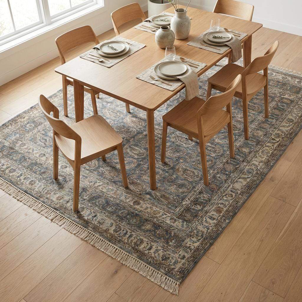 Hand Knotted Oushak Wool Area Rug, Blue Paisley Traditional Living Room Carpet