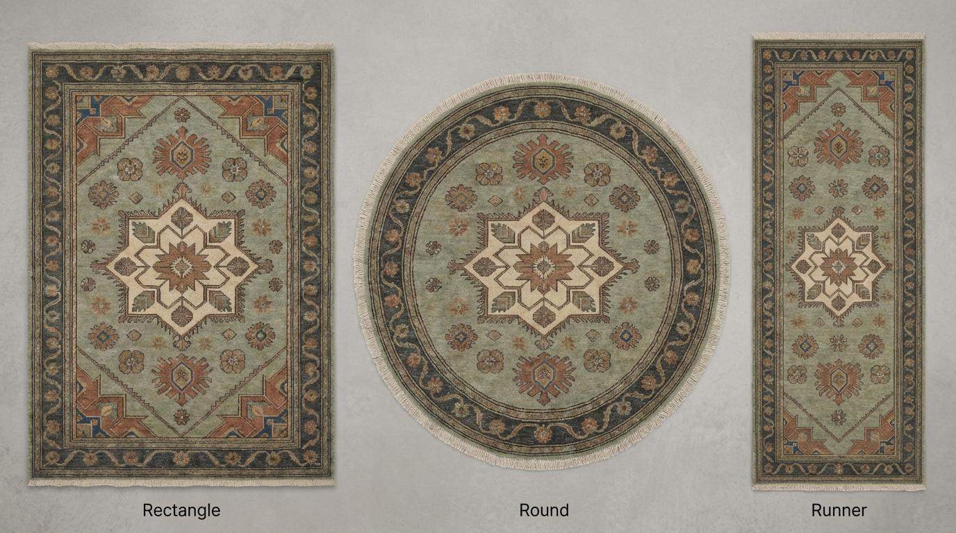 Hand Knotted Oushak Wool Area Rug Sage Green Geometric Medallion