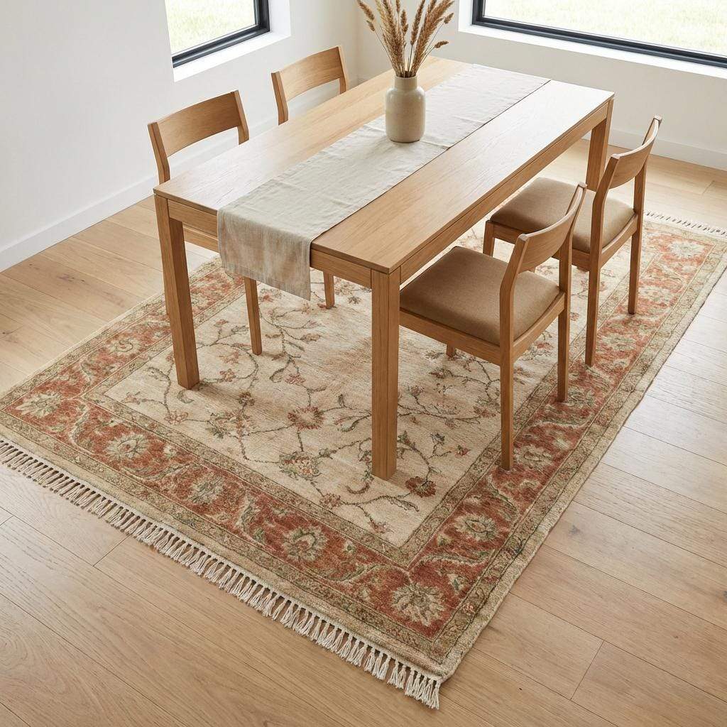 Hand Knotted Oushak Wool Area Rug, Soft Floral Neutral Living Room