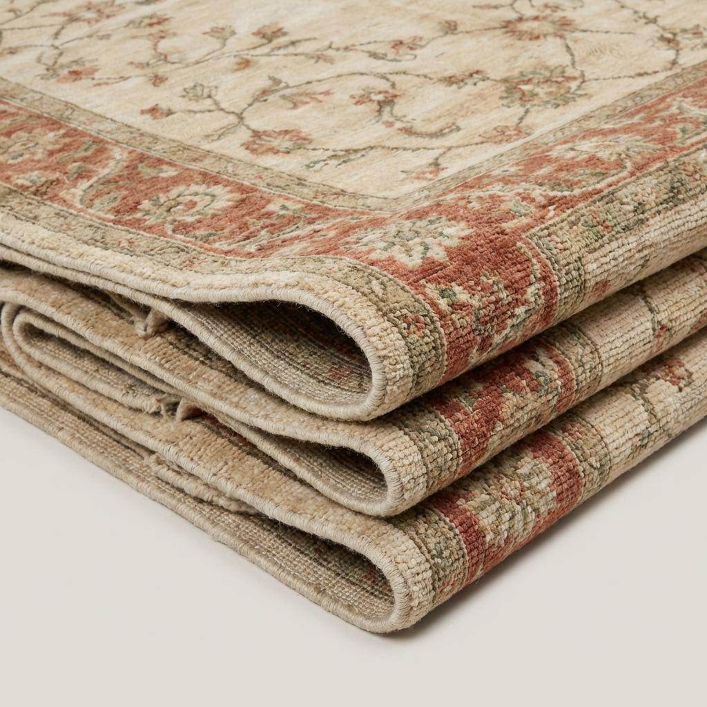 Hand Knotted Oushak Wool Area Rug, Soft Floral Neutral Living Room