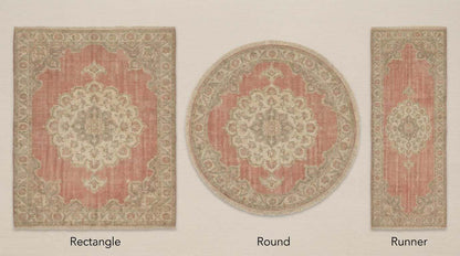 Hand Knotted Oushak Wool Area Rug With Faded Pink Medallion