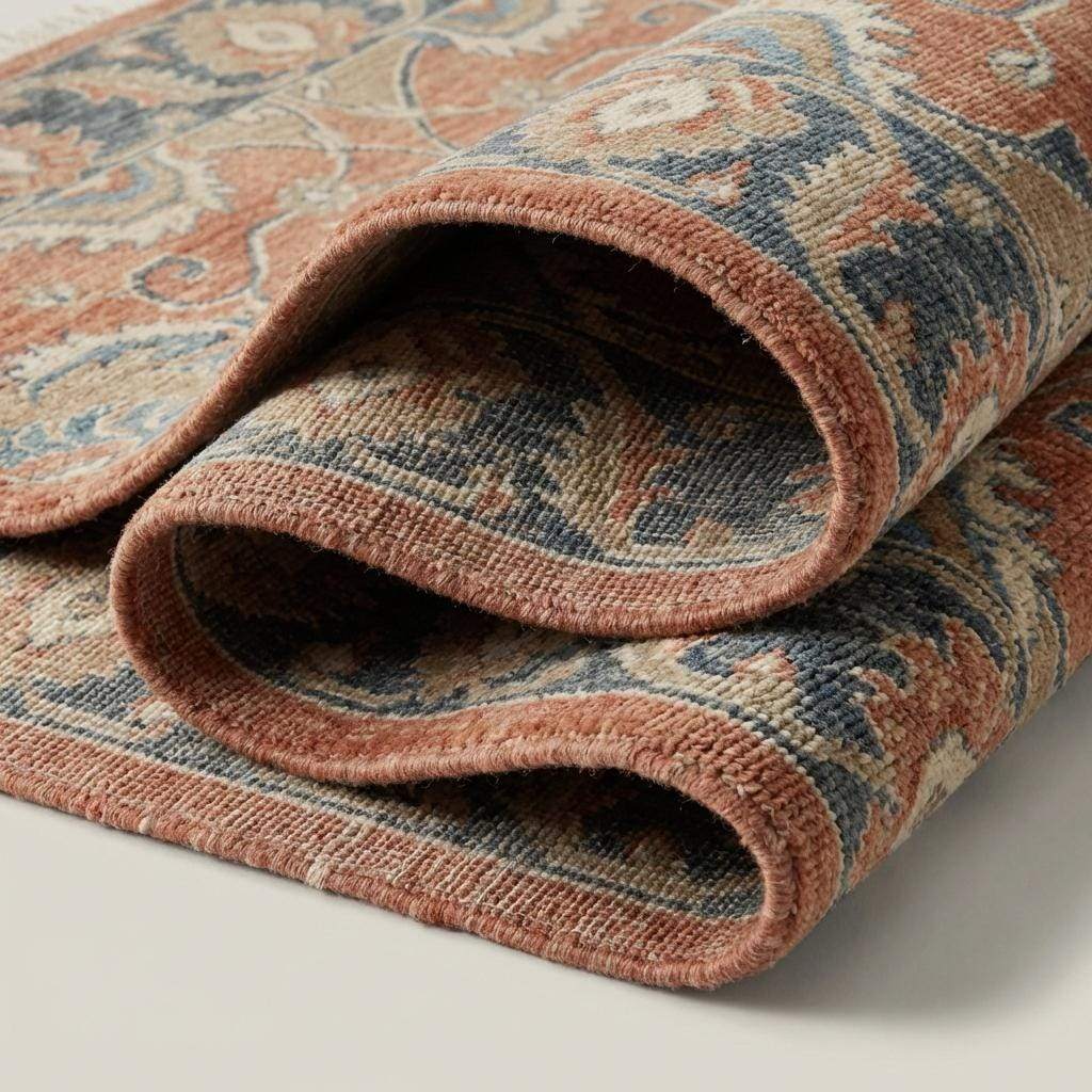 Hand Knotted Oushak Wool Area Rug with Floral Vintage Design
